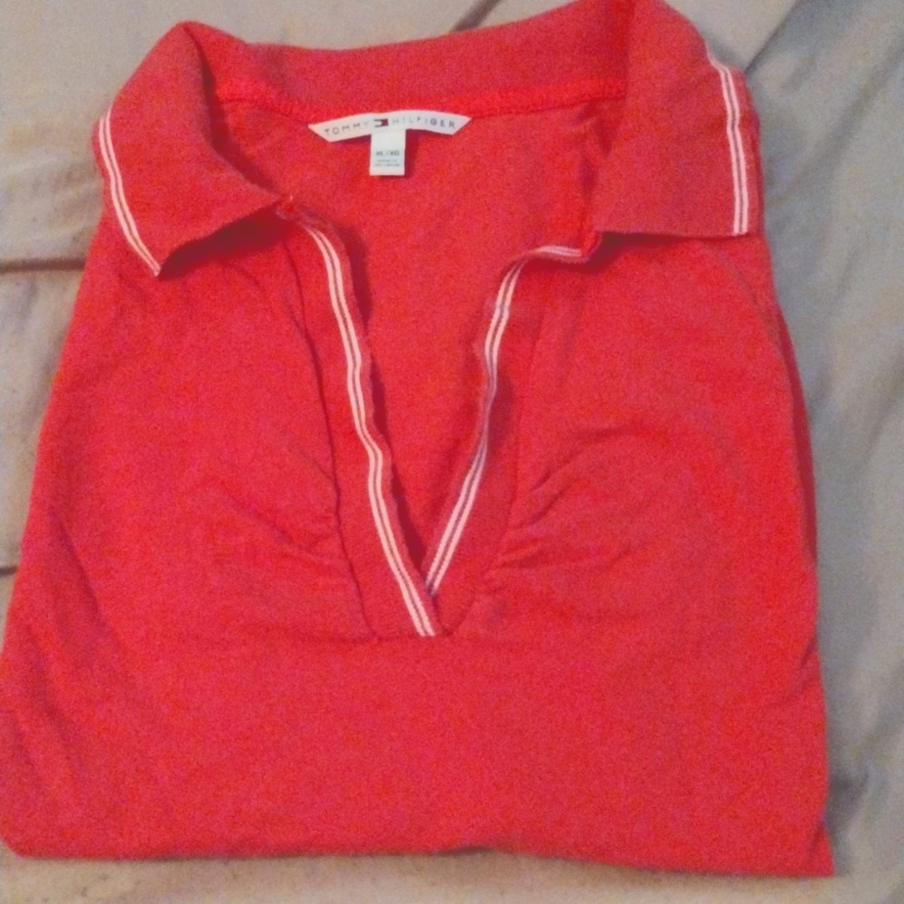 Hot pink V neck polo